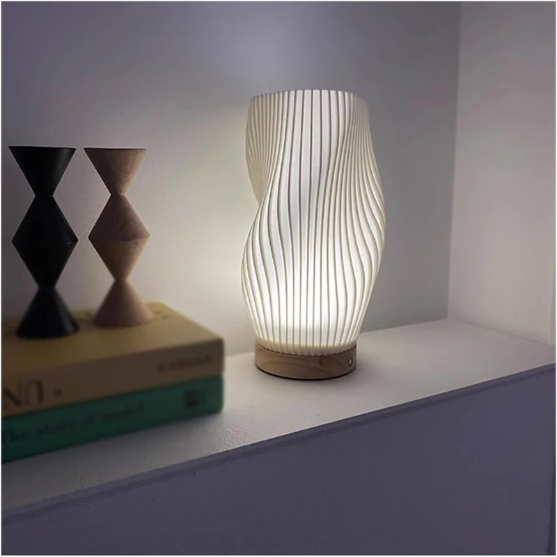 Euroselle Serene Wavecrest Lamp With Chic Metal Base And Wave Shaped Shade