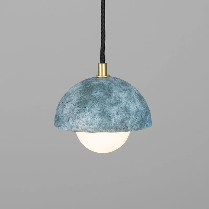 Ferox Small Ceramic Dome Pendant Light 14cm Blue Earth By Euroselle