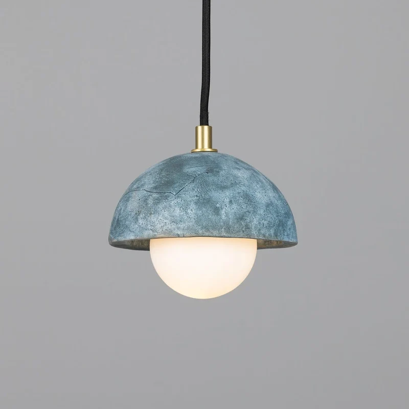 Ferox Small Ceramic Dome Pendant Light 14cm Blue Earth By Euroselle