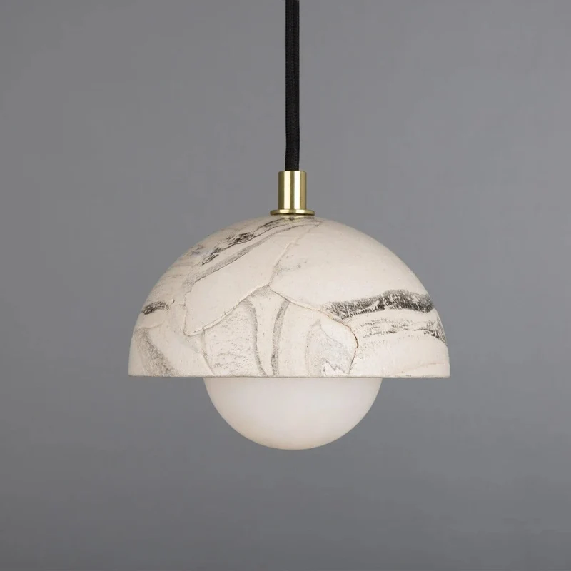 Euroselle Ferox Small Marbled Ceramic Dome Pendant Light 14cm