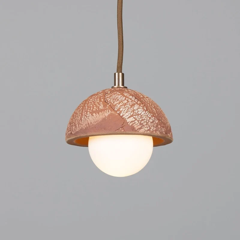 Ferox Small Ceramic Dome Pendant Light 14cm Red Iron Euroselle