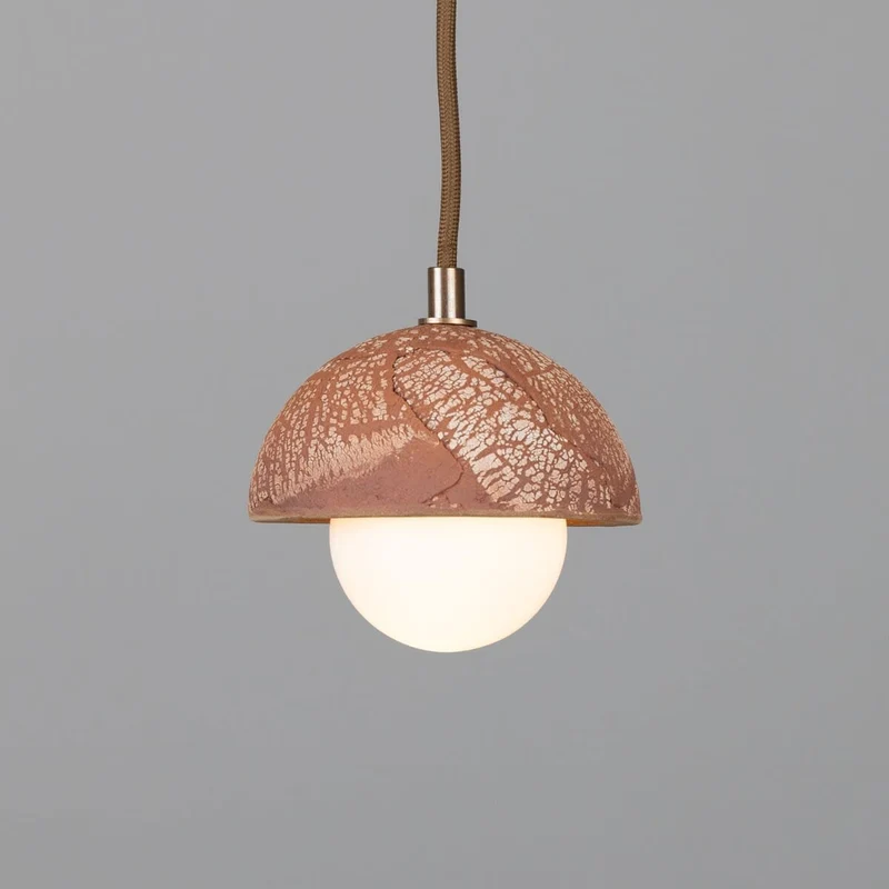 Ferox Small Ceramic Dome Pendant Light 14cm Red Iron Euroselle