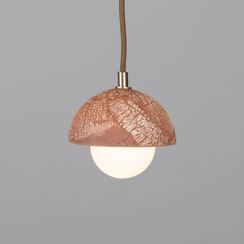 Ferox Small Ceramic Dome Pendant Light 14cm Red Iron Euroselle