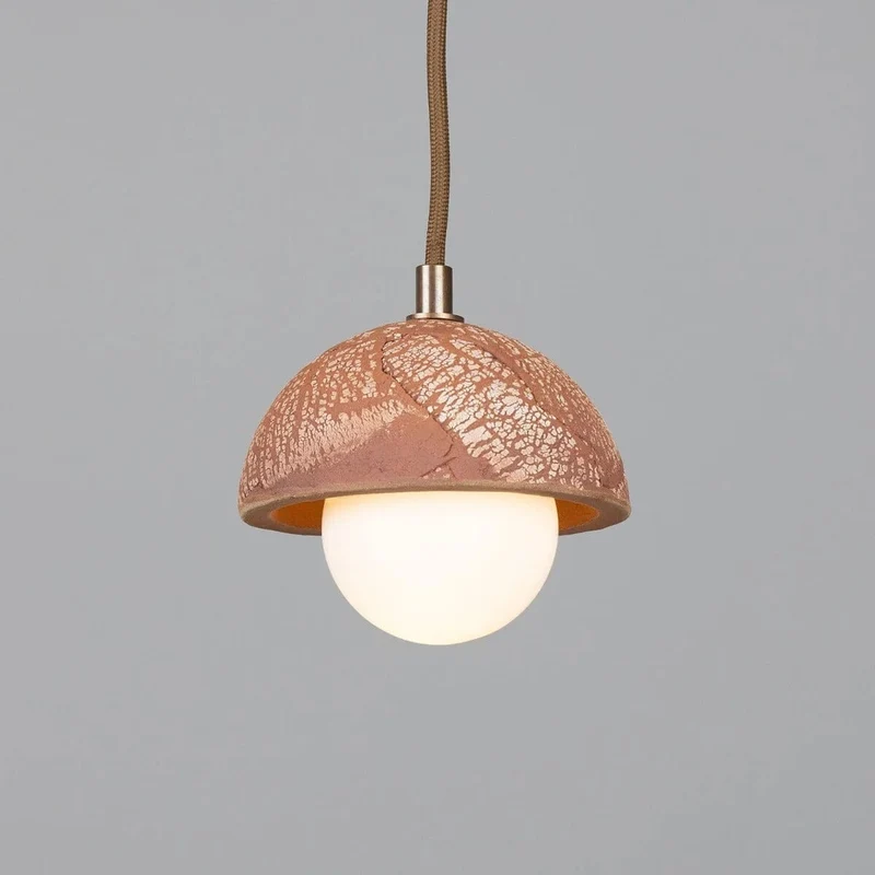 Ferox Small Ceramic Dome Pendant Light 14cm Red Iron Euroselle