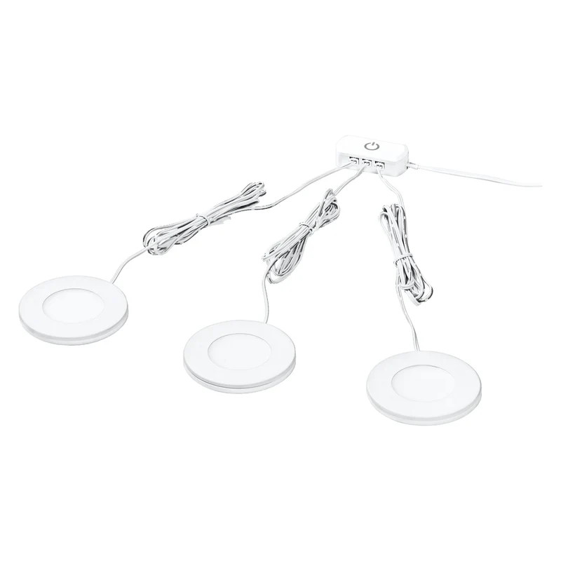 LEDVANCE Unterschrankleuchte 75MM 830LEDV, 8,5W, 3x230lm, rundes Design und warmweißes Licht (3000K), Set aus drei Unterschrankleuchten mit integriertem LED-Modul, Schutzklasse IP20