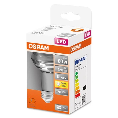 OSRAM LED-Reflektorlampen R63 mit Retrofit-Schraubsockel, 60 Watts Ersatz, E27, R63-shape, 2700 Kelvin, Warm weiß, Klares Glas, single Pack