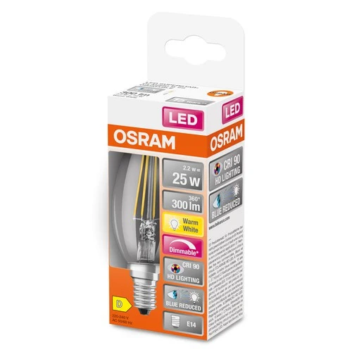 OSRAM SUPERSTAR+ CLASSIC B FIL 25 LED-Lampe, 2,2W, 300lm , Warmweiß , E14