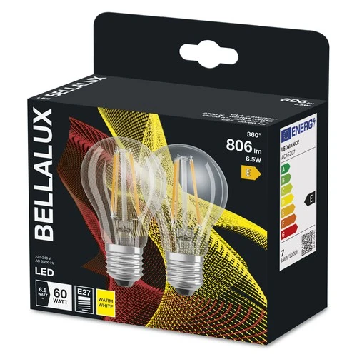 BELLALUX LED-Lampe E27, klar, 2700K Warmweiß, 7W, Ersatz für 60W