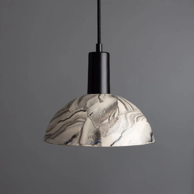 Kauri Marbled Ceramic Dome Pendant Light, 20cm Diameter, Euroselle
