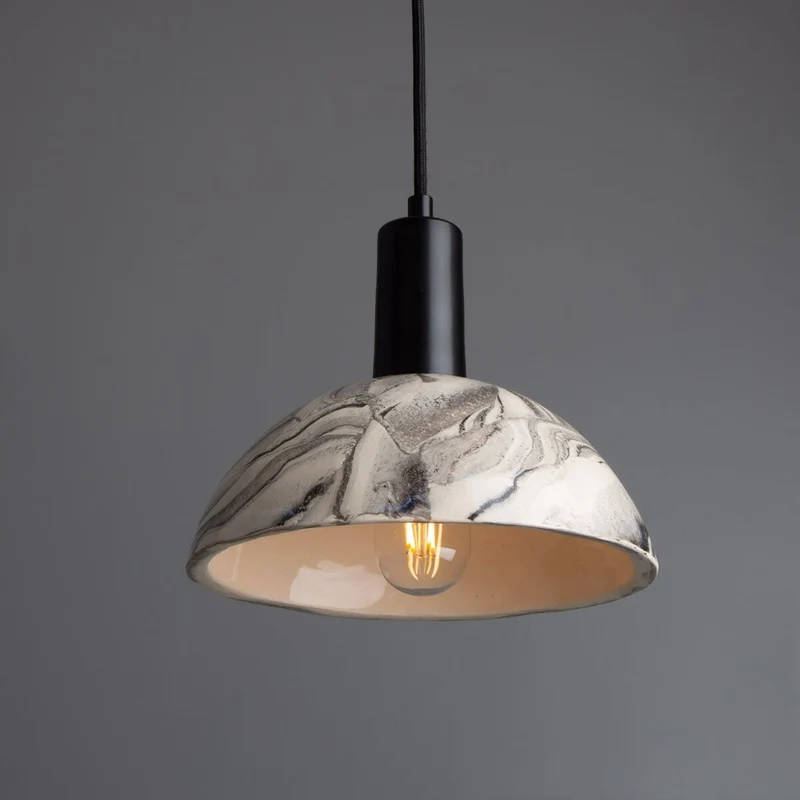 Kauri Marbled Ceramic Dome Pendant Light, 20cm Diameter, Euroselle