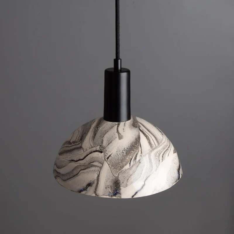 Kauri Marbled Ceramic Dome Pendant Light, 20cm Diameter, Euroselle