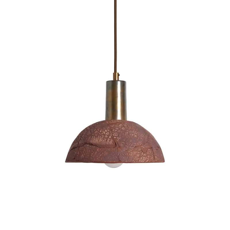 Kauri Organic Ceramic Dome Pendant Light 20cm Red Iron Euroselle