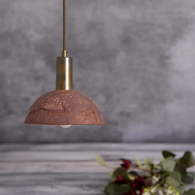 Kauri Organic Ceramic Dome Pendant Light 20cm Red Iron Euroselle