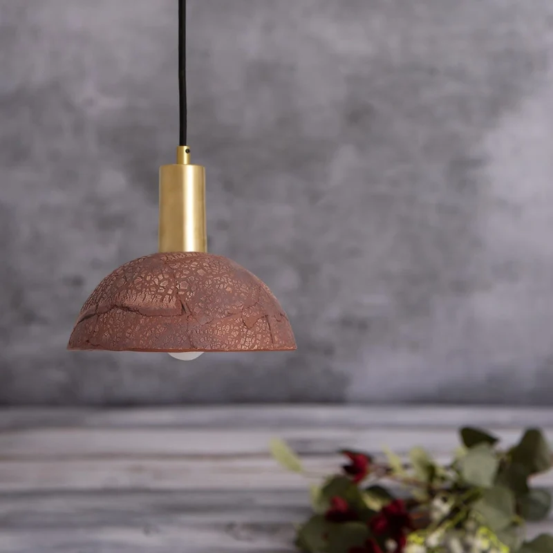 Kauri Organic Ceramic Dome Pendant Light 20cm Red Iron Euroselle