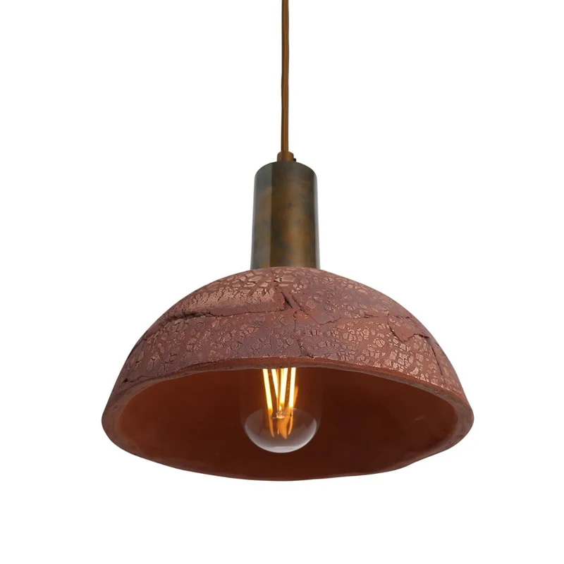 Kauri Organic Ceramic Dome Pendant Light 20cm Red Iron Euroselle