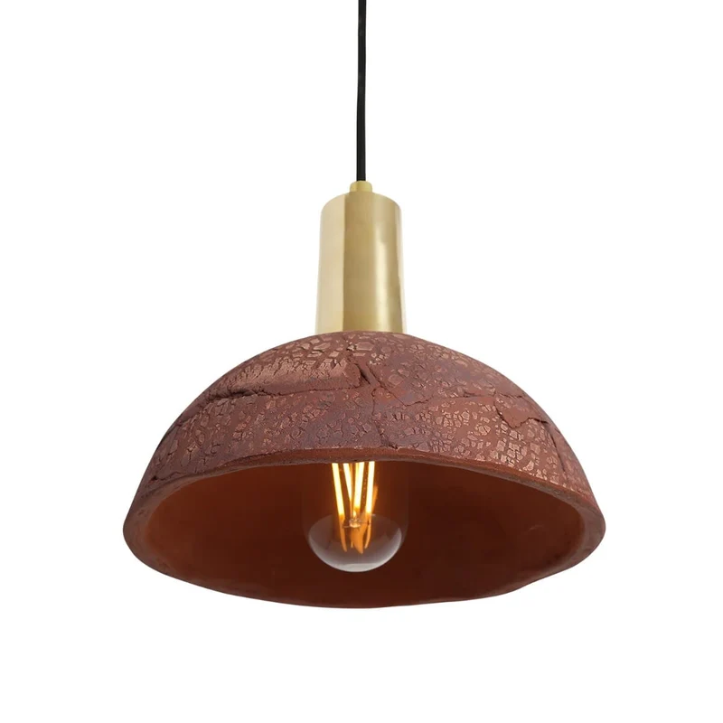 Kauri Organic Ceramic Dome Pendant Light 20cm Red Iron Euroselle