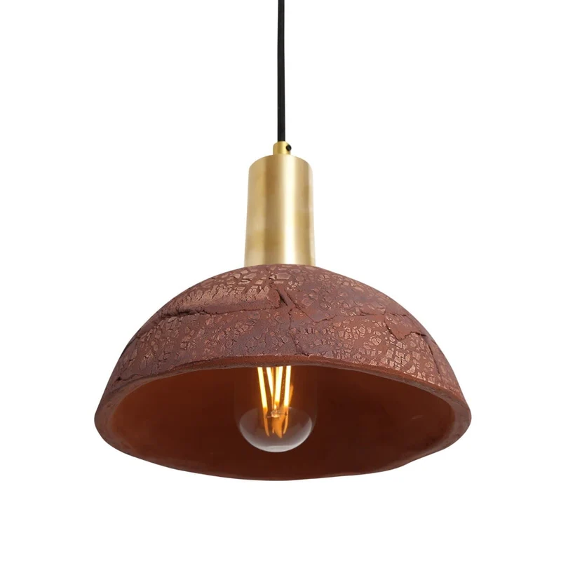 Kauri Organic Ceramic Dome Pendant Light 20cm Red Iron Euroselle