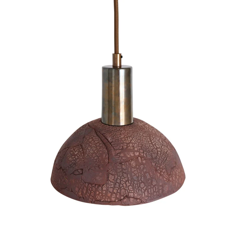 Kauri Organic Ceramic Dome Pendant Light 20cm Red Iron Euroselle