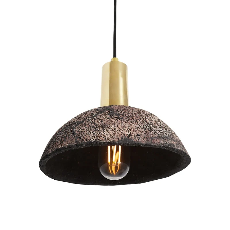 Kauri Organic Ceramic Dome Pendant Light 20cm, Black Clay Euroselle