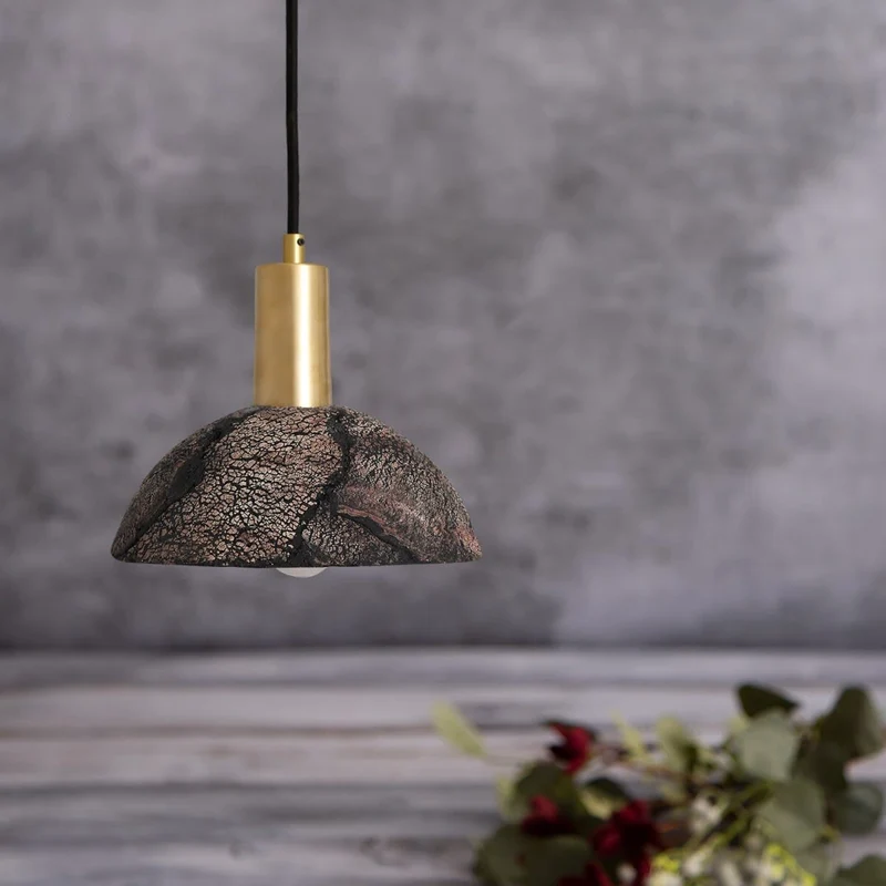 Kauri Organic Ceramic Dome Pendant Light 20cm, Black Clay Euroselle