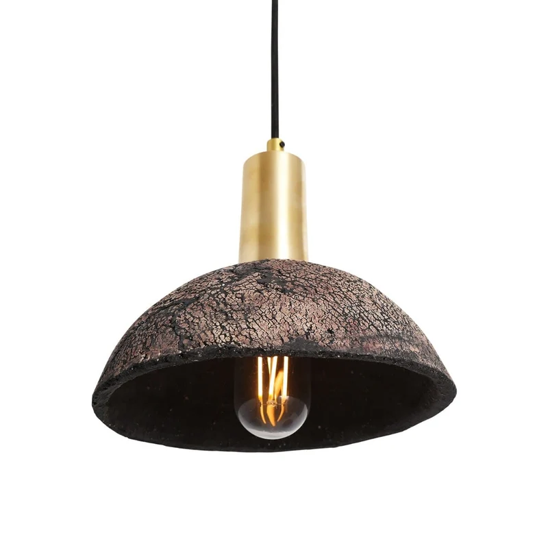 Kauri Organic Ceramic Dome Pendant Light 20cm, Black Clay Euroselle