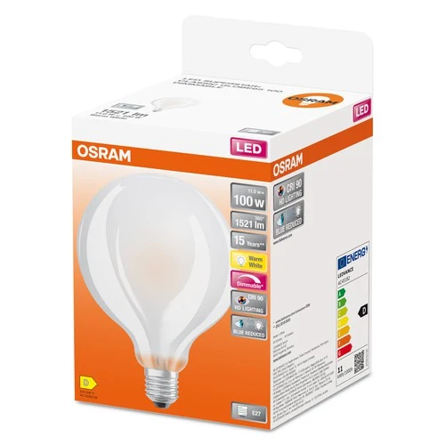 OSRAM Dimmbare FILAMENT LED-Lampe LED SUPERSTAR+ CL GLOBE95 GL FR 100 dim 11W/927 E27 CRI90 BOX, E27 , Warmweiß