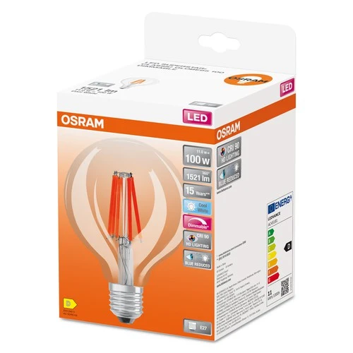 OSRAM Dimmbare FILAMENT LED-Lampe LED SUPERSTAR+ CL GLOBE95 FIL 100 dim 11W/940 E27 CRI90 BOX, E27 , Kaltweiß