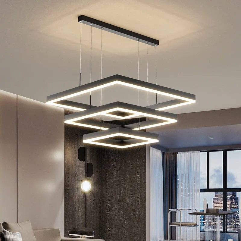 Euroselle Modern Square Pendant Chandelier With Geometric Design