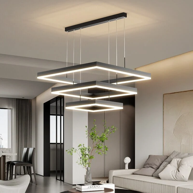 Euroselle Modern Square Pendant Chandelier With Geometric Design