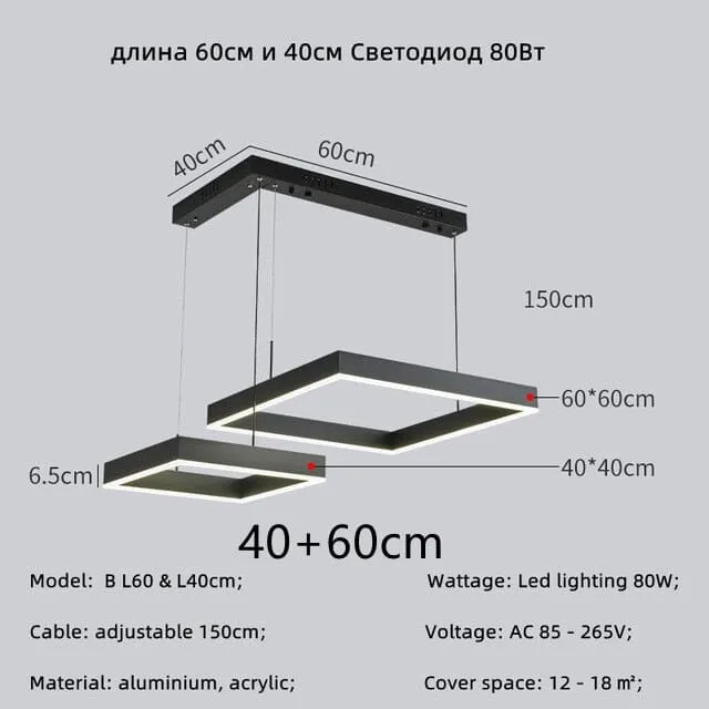 Euroselle Modern Square Pendant Chandelier With Geometric Design