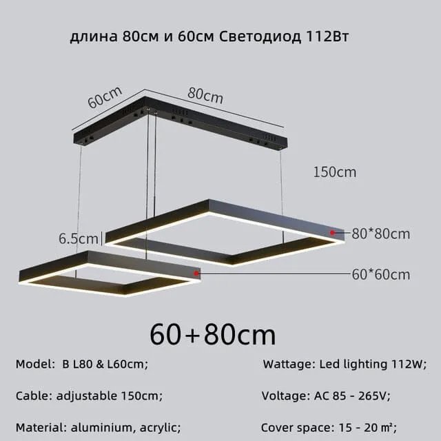 Euroselle Modern Square Pendant Chandelier With Geometric Design