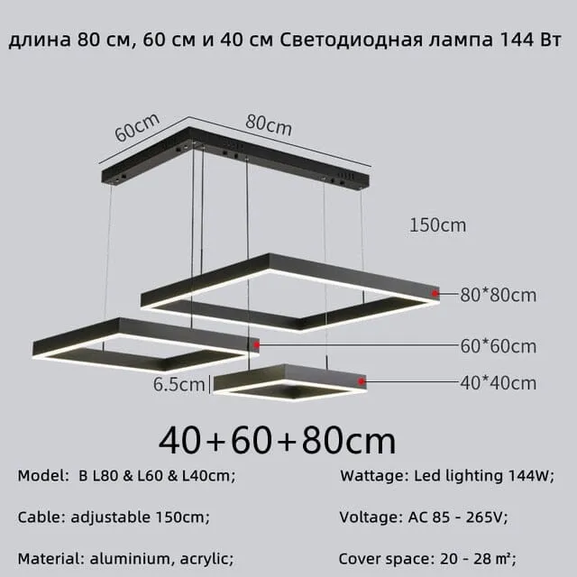 Euroselle Modern Square Pendant Chandelier With Geometric Design