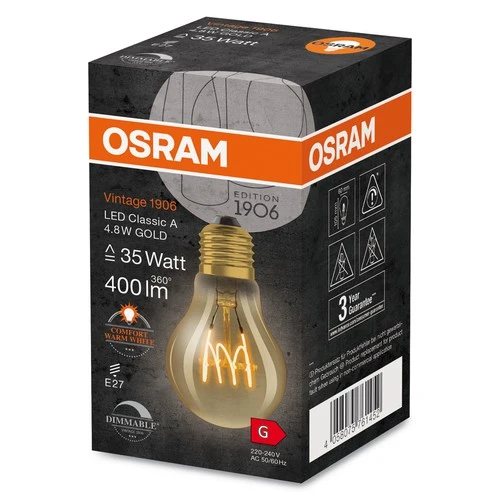 OSRAM Vintage 1906 LED-Lampe, Gold-Tönung, 4,8W, 400lm , Warmweiß , E27