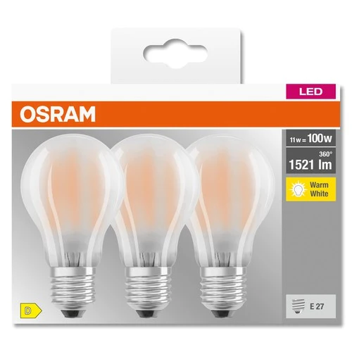 OSRAM LED BASE CLASSIC A Lampe matt (ex 100W) 11W / 2700K Warmweiß E27, 3er Pack