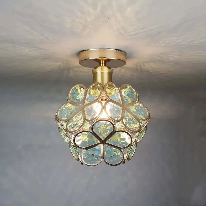 Euroselle Flowers Style Glass Hallway Ceiling Lamp Design