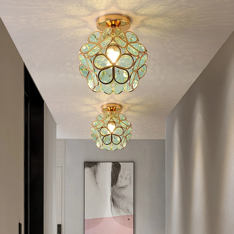 Euroselle Flowers Style Glass Hallway Ceiling Lamp Design