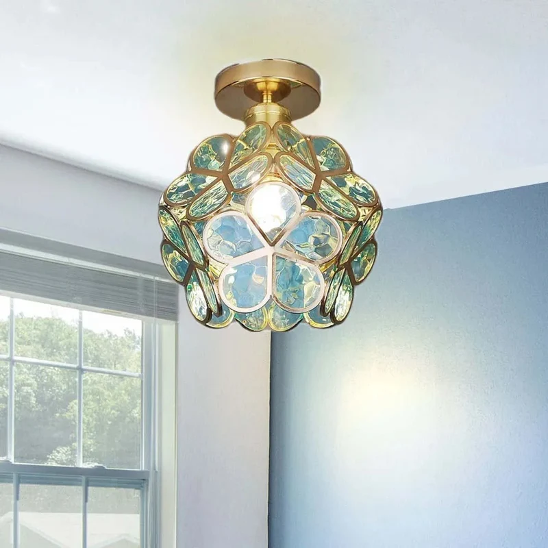 Euroselle Flowers Style Glass Hallway Ceiling Lamp Design