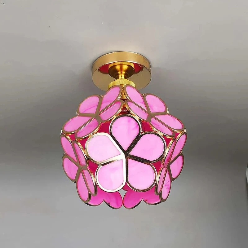 Euroselle Flowers Style Glass Hallway Ceiling Lamp Design