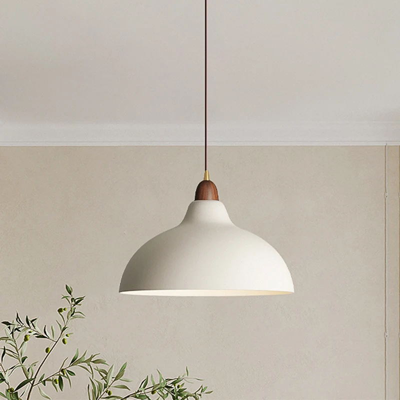 Euroselle Scandinavian Pendant Lamp With Wood And Painted Metal Fusion, Black Or White, 110V-120V