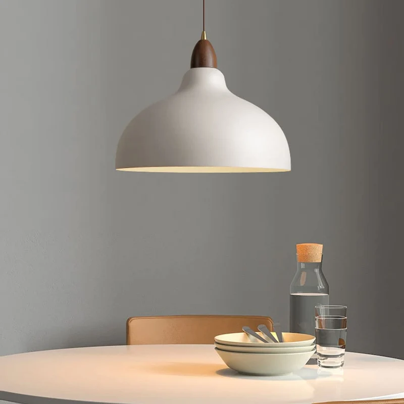 Euroselle Scandinavian Pendant Lamp With Wood And Painted Metal Fusion, Black Or White, 110V-120V