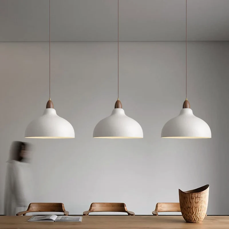 Euroselle Scandinavian Pendant Lamp With Wood And Painted Metal Fusion, Black Or White, 110V-120V
