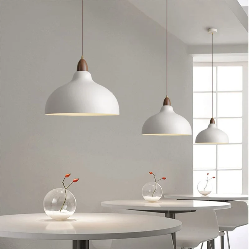 Euroselle Scandinavian Pendant Lamp With Wood And Painted Metal Fusion, Black Or White, 110V-120V