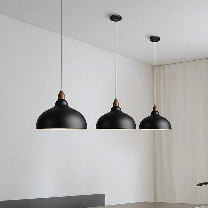 Euroselle Scandinavian Pendant Lamp With Wood And Painted Metal Fusion, Black Or White, 110V-120V