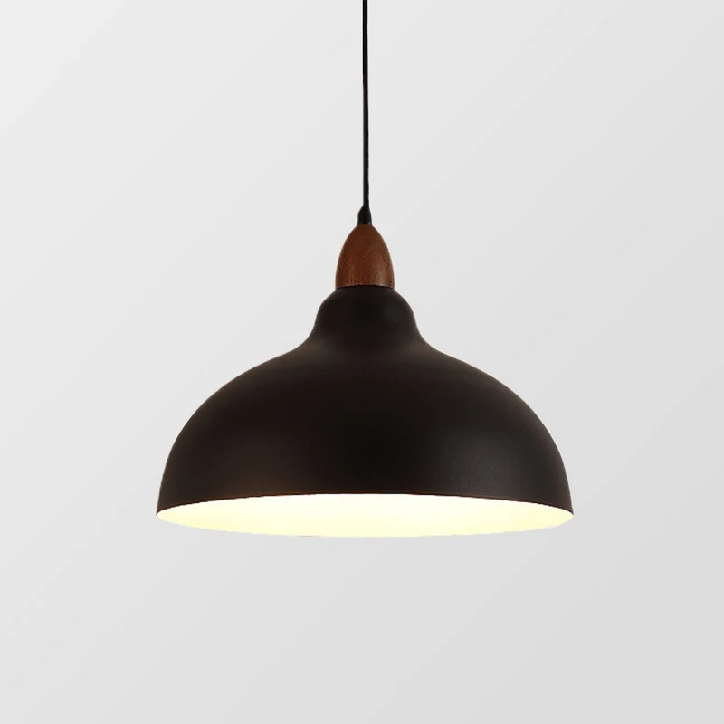 Euroselle Scandinavian Pendant Lamp With Wood And Painted Metal Fusion, Black Or White, 110V-120V