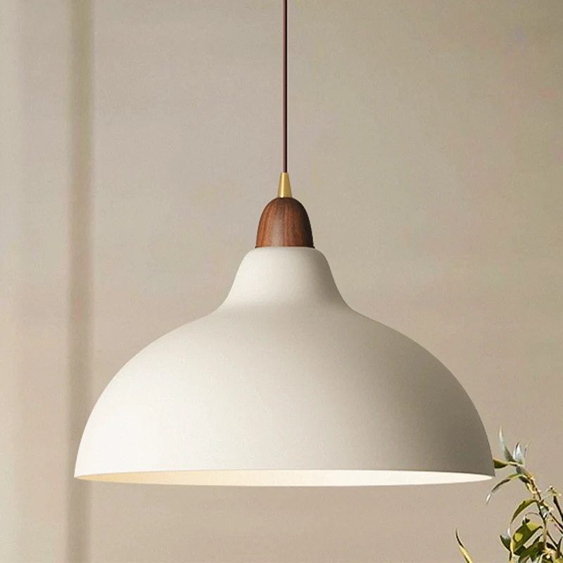 Euroselle Scandinavian Pendant Lamp With Wood And Painted Metal Fusion, Black Or White, 110V-120V