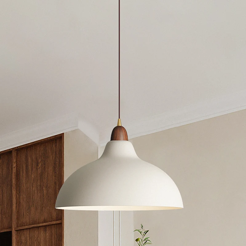 Euroselle Scandinavian Pendant Lamp With Wood And Painted Metal Fusion, Black Or White, 110V-120V