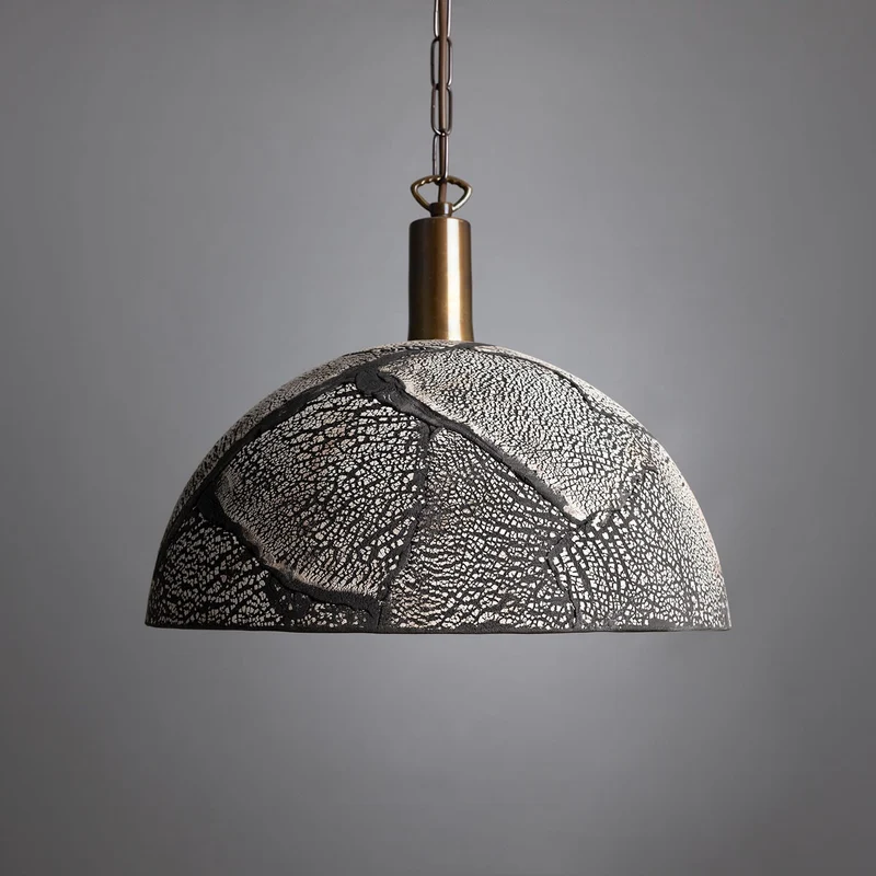 Kauri Organic Ceramic Dome Pendant Light 37cm Black Clay Euroselle