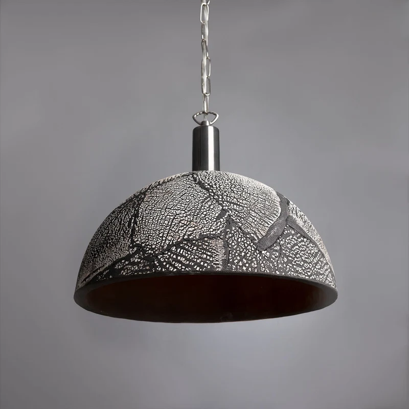 Kauri Organic Ceramic Dome Pendant Light 37cm Black Clay Euroselle