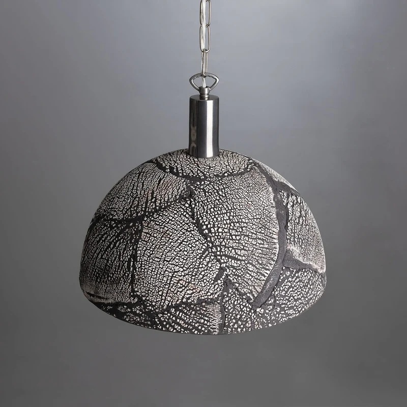 Kauri Organic Ceramic Dome Pendant Light 37cm Black Clay Euroselle