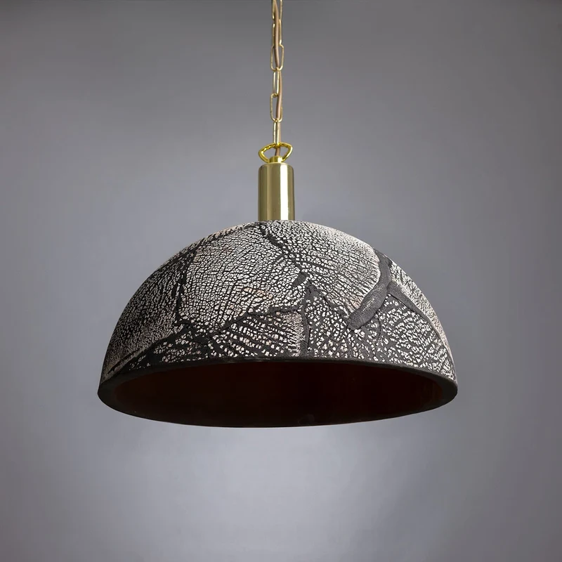 Kauri Organic Ceramic Dome Pendant Light 37cm Black Clay Euroselle